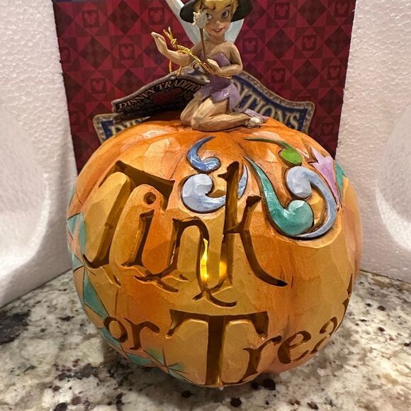 RARE 2013 Jim Shore Tinkerbell Witch Light Up Pumpkin Tink or Treat Figurine - Picture 5 of 12